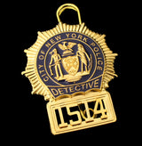 NYPD New York Police Detective Badge Solid Copper Replica Movie Props With No.1514