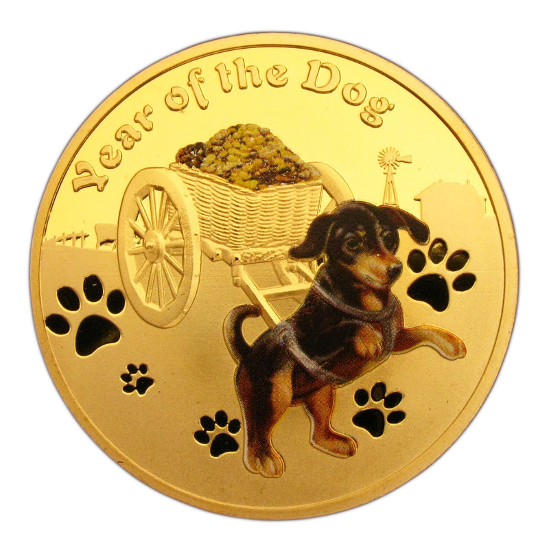 2018 Year of the Dog Lunar Zodiac A Dog Pull a Treasure Car 24K Gold Plated Coin