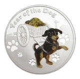 A Pair of 2018 Year of the Dog Lunar Zodiac Dog Pull a Treasure Car Coins