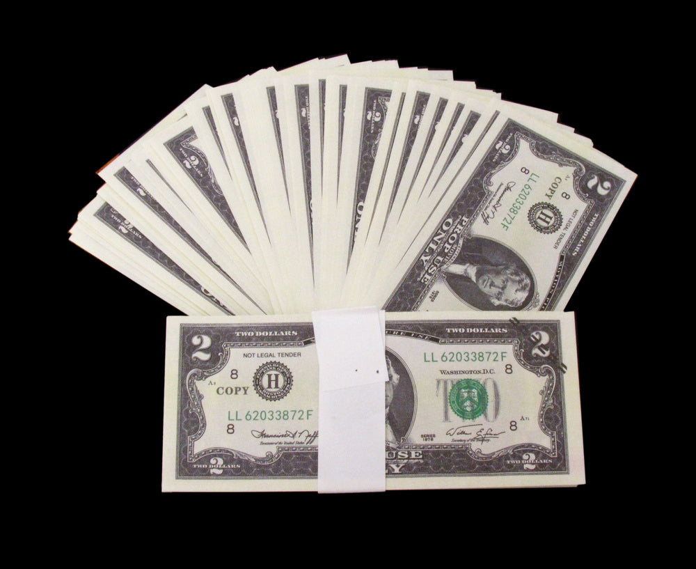 100x $2 Full Print Bills Stack Copy Dollar Movie Prop Money New Style