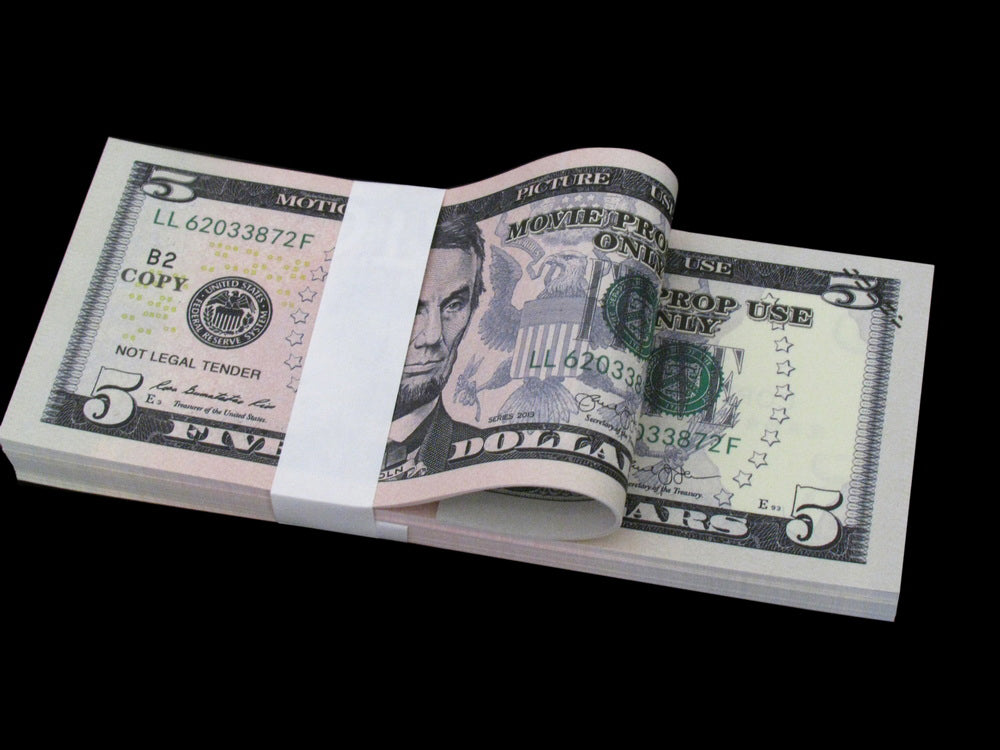 100x $5 Full Print Bills Stack Copy Dollar Movie Prop Money New Style
