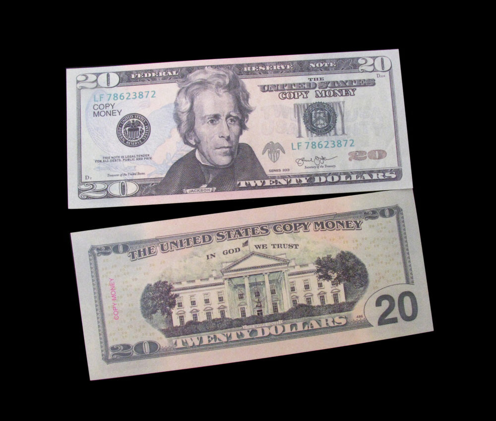 100x $20 COPY MONEY FULL PRINT BILLS STACK MOVIE PROP BANKNOTES