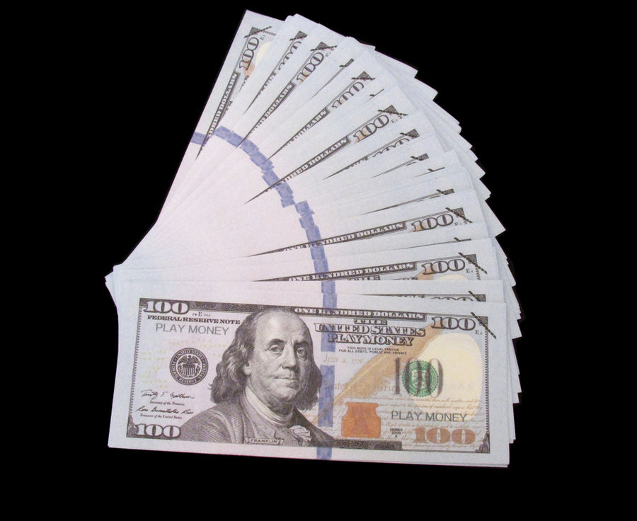 100x 100 Play Money Full Print Bills Stack Movie Prop Banknotes Coin