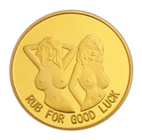 Bottoms Up Booze Hound Pin Up Lucky Heads Tails Sexy Lady Gold Challenge Coin