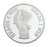 Sexy Girl Lady "Heads I Win & Tails You Lose" Two-sided Flip Silver Challenge Coin
