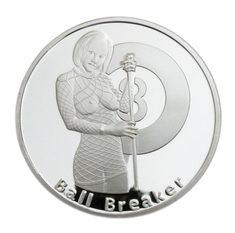 Ball Breaker Rack'em An Smack'em Heads & Tails Good Luck Silver Challenge Coin