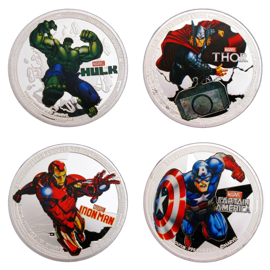 A Set of 5 Pcs The Avengers Superhero Comics Colored Silver Coins