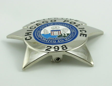 Chicago Police Officer Polizeiabzeichen, massives Kupfer, Nachbildung von Film-Requisiten, mit der Nummer 298