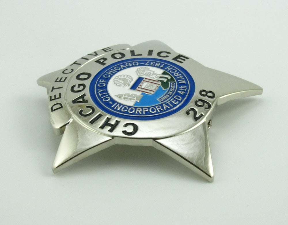 Insigne de Police d'officier de Police de Chicago, réplique en cuivre massif, accessoires de film avec numéro 298