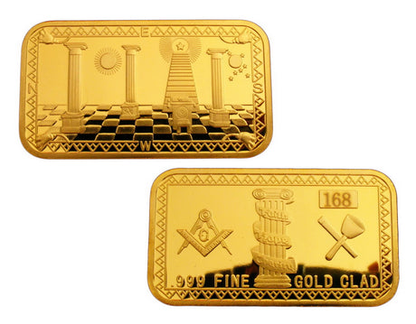 Masonic Freemasonry Freemason Symbol 24K Gold Plated Challenge Bar/Coin