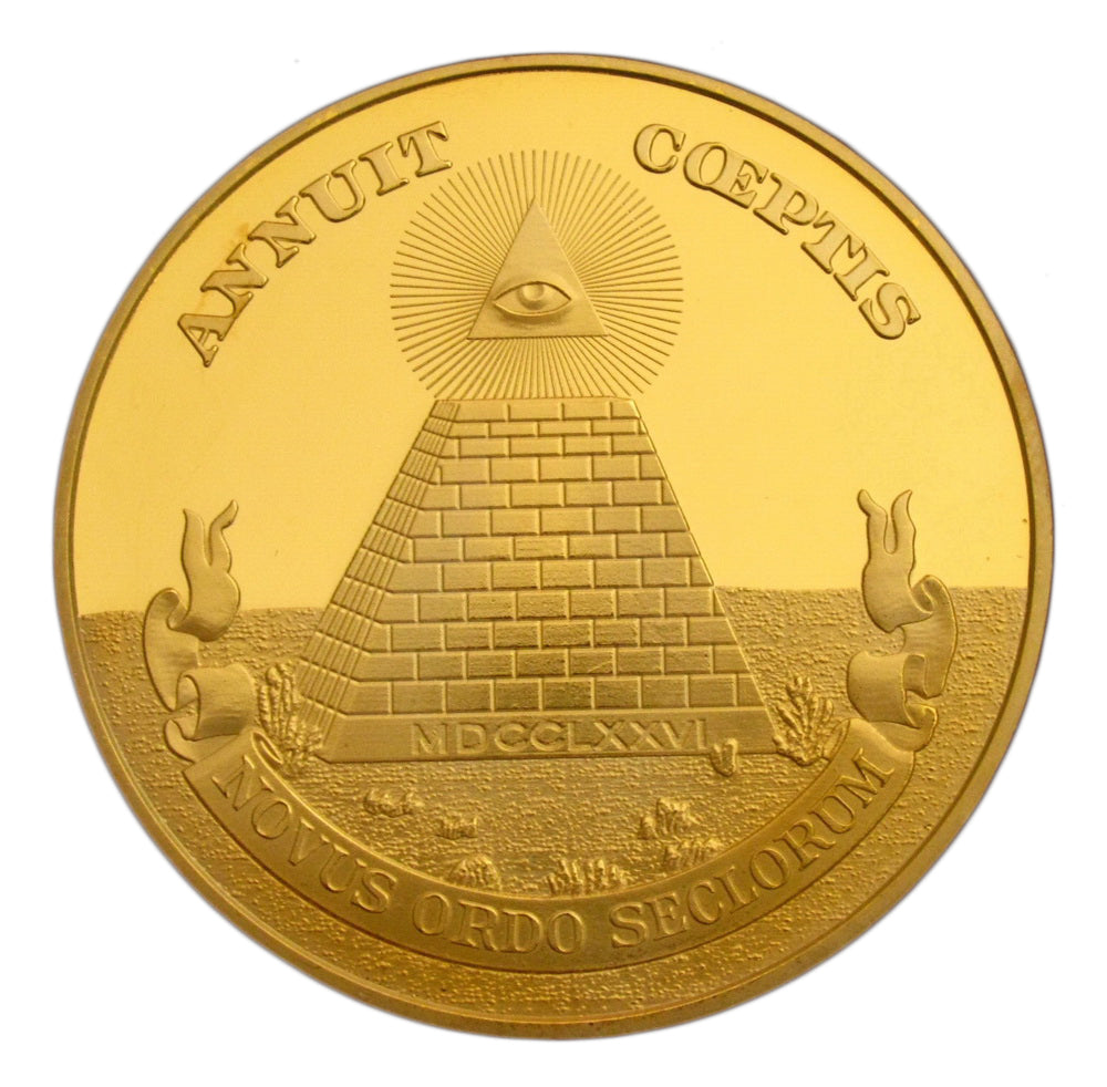 Masonic Freemason Symbol Pyramid All-seeing Eyes Gold Color Challenge Coin