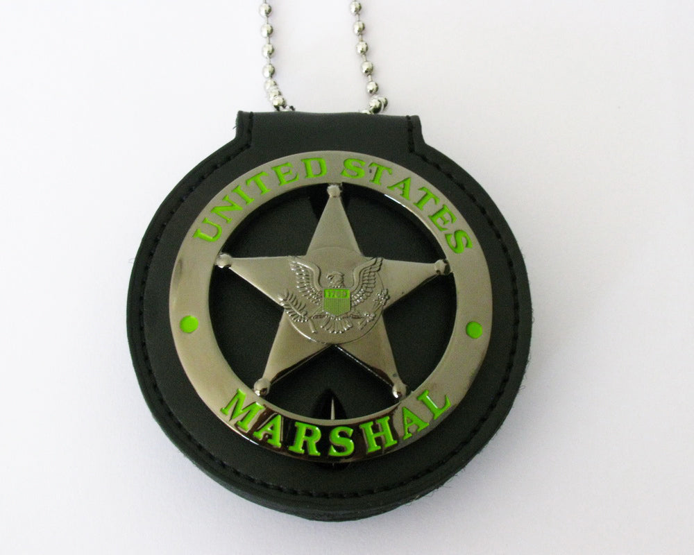 Usms US Marshals Service DUSM Badge Black Chrome Version Replica Movie Props Badge+Leather Holder
