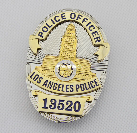 LAPD Los Angeles Police Officer Badge Solid Copper Replica Movie Props With Number 13520