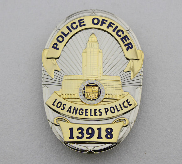 LAPD Los Angeles Police Officer Badge Solid Copper Replica Movie Props With Number 13918