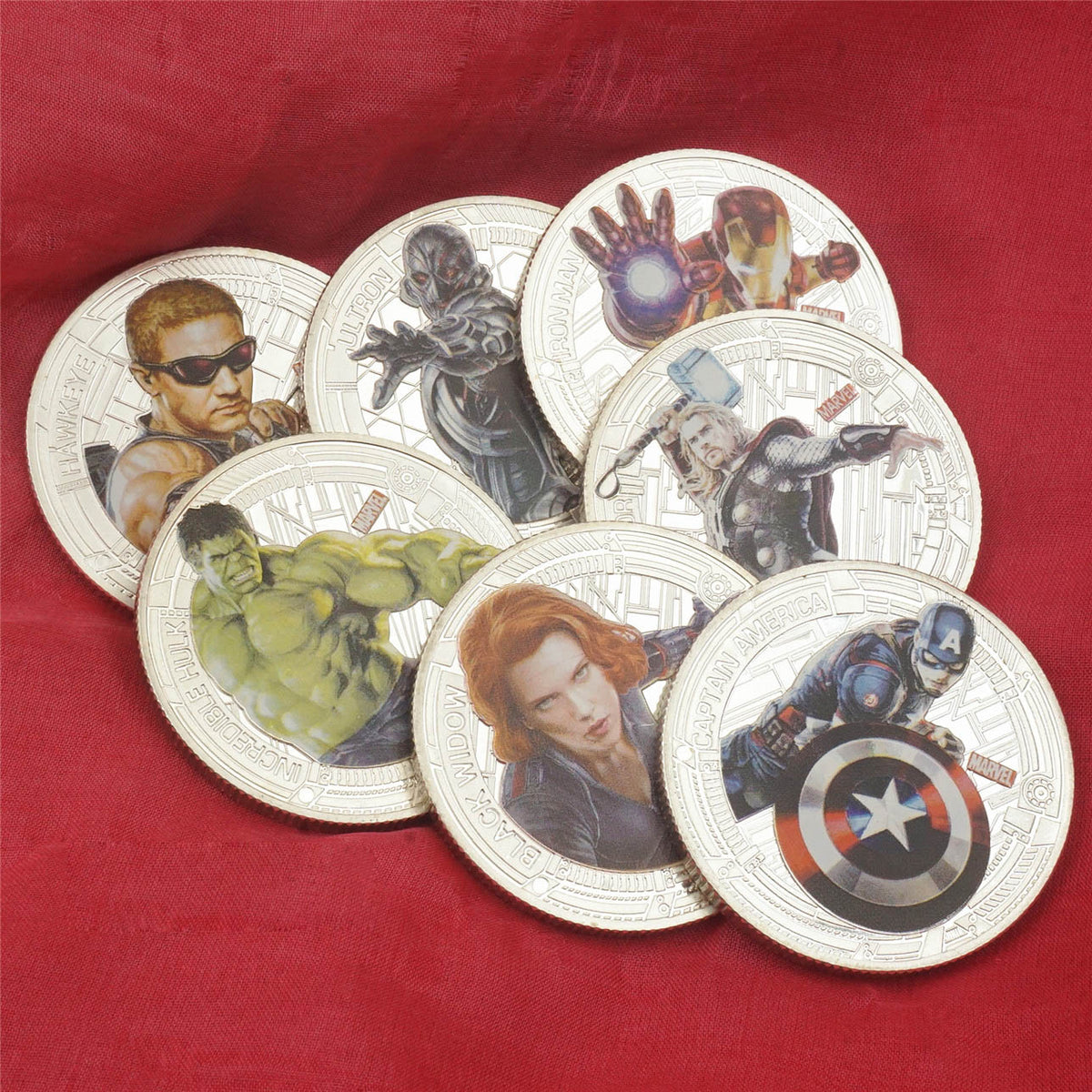 A Set of 7 Pcs The Avengers Superhero Comics Colored Silver Coins ...