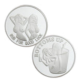 Bottoms Up Booze Hound Pin Up Lucky Heads Tails Sexy Lady Silver Challenge Coin