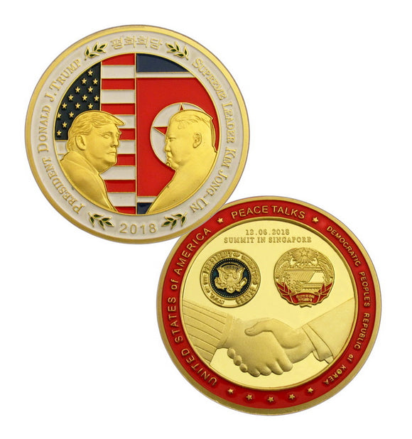 2018 US President Trump & Kim Jong Un Peace Talks Summit 24K Gold Plated Coin